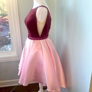 Alyce Paris Couture Sz 2 Pink Velvet & Heavy Taffeta Dress w/ Nude Net Inserts